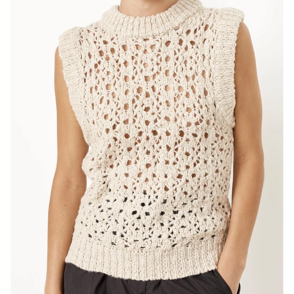 AMOMENTO Crochet Sleeveless Knit Sweater in Oatmeal Cream Size Small